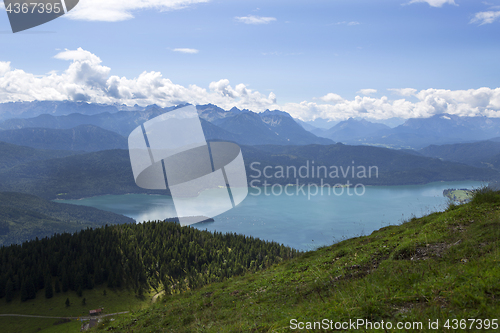 Image of Panorama mountain view from Jochberg to lake Walchensee