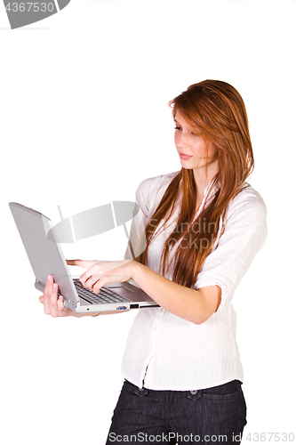 Image of Beautiful Girl Holding a Laptop