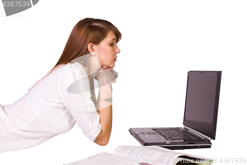 Image of Beautiful Girl Working on Her Laptop