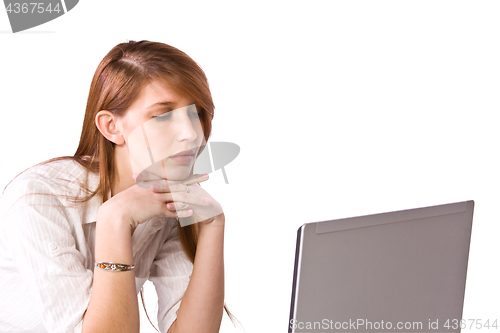 Image of Beautiful Girl Working on Her Laptop
