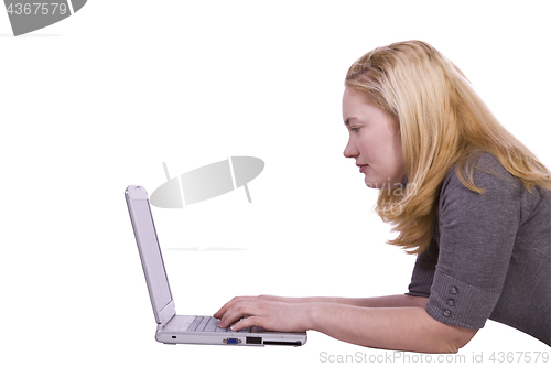 Image of Beautiful Girl Working on Her Laptop