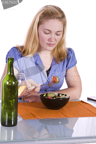 Image of Beautiful Girl Eating Salad