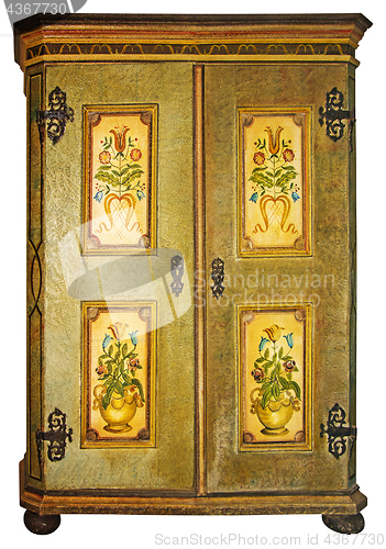 Image of Vintage painted wooden wardrobe isolated with Clipping Path on w