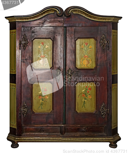 Image of Vintage painted wooden wardrobe isolated with Clipping Path on w