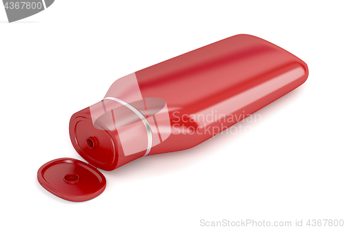Image of Red plastic shampoo bottle