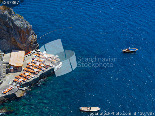 Image of Scenic picture-postcard view of the beautiful town of Minori at famous Amalfi Coast with Gulf of Salerno, Campania, Italy.