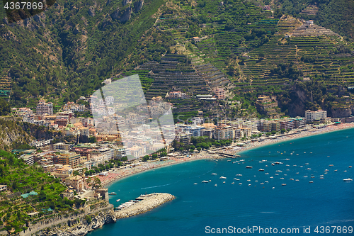 Image of High angle view of Minori and Maiori, Amalfi coast, Italy