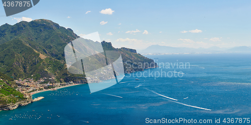 Image of High angle view of Minori and Maiori, Amalfi coast, Italy