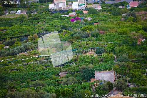 Image of Famous Amalfi Coast view from the cliffside town of Ravello, Italy.