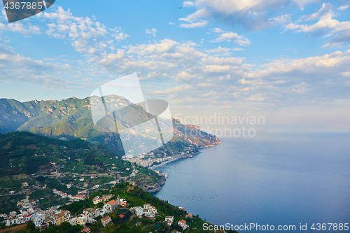 Image of High angle view of Minori and Maiori, Amalfi coast, Italy