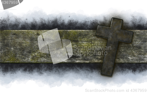 Image of christian cross on old wooden plank - 3d illustration