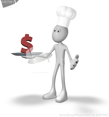 Image of cook and plate with dollar symbol - 3d rendering