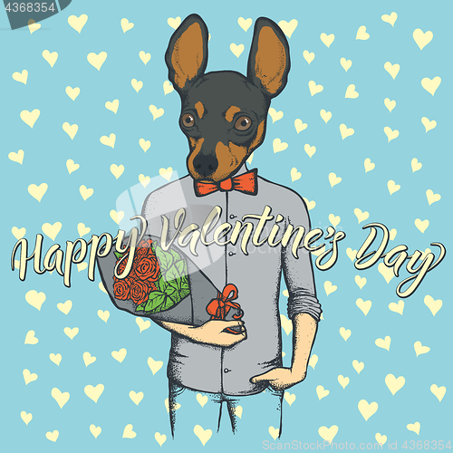 Image of Vector dog with flowers celebrating Valentines Day