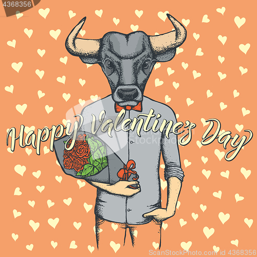 Image of Vector bull with flowers celebrating Valentines Day