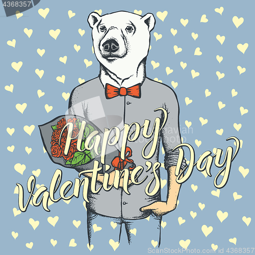 Image of Vector bear with flowers celebrating Valentines Day