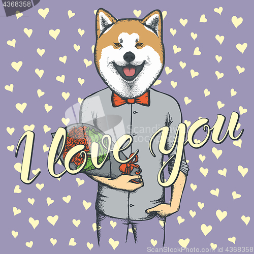 Image of Vector dog with flowers celebrating Valentines Day