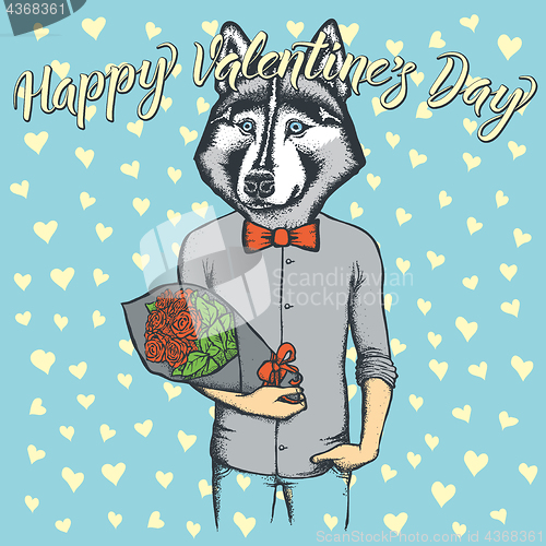 Image of Vector dog with flowers celebrating Valentines Day