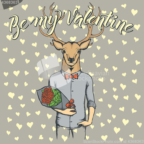 Image of Vector deer with flowers celebrating Valentines Day