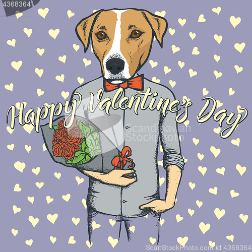 Image of Vector dog with flowers celebrating Valentines Day