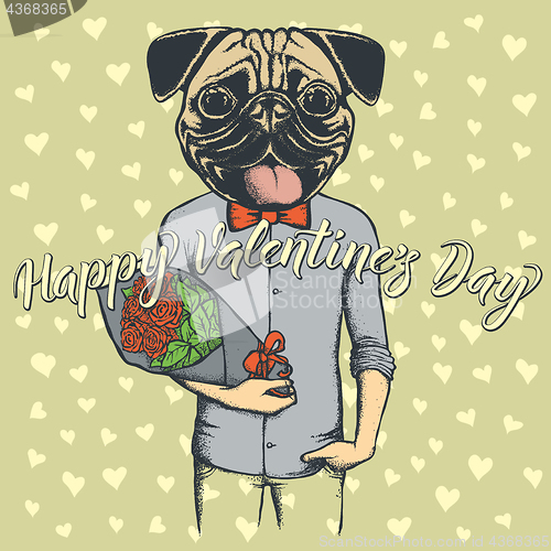 Image of Vector dog with flowers celebrating Valentines Day