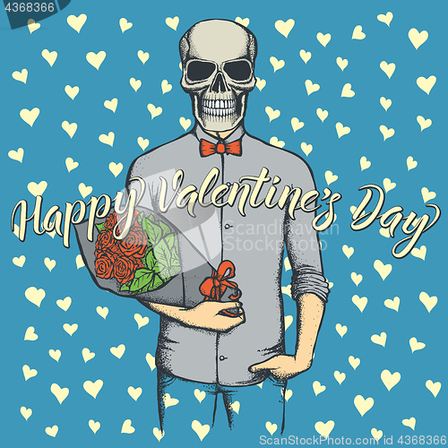 Image of Vector skull with flowers celebrating Valentines Day