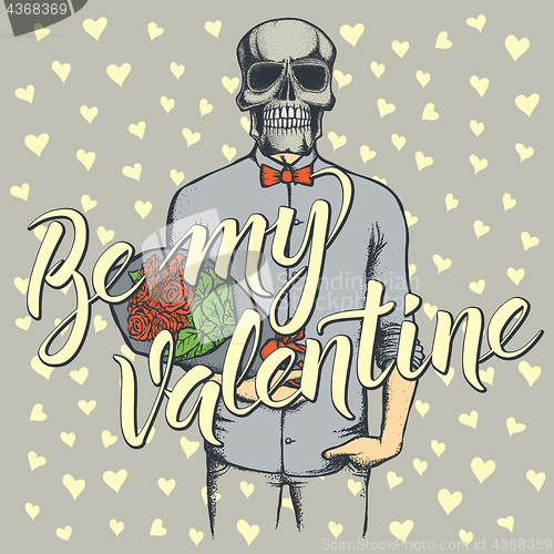 Image of Vector skull with flowers celebrating Valentines Day