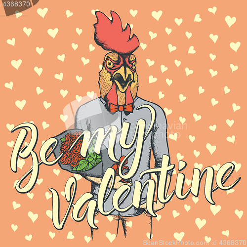 Image of Vector rooster with flowers celebrating Valentines Day