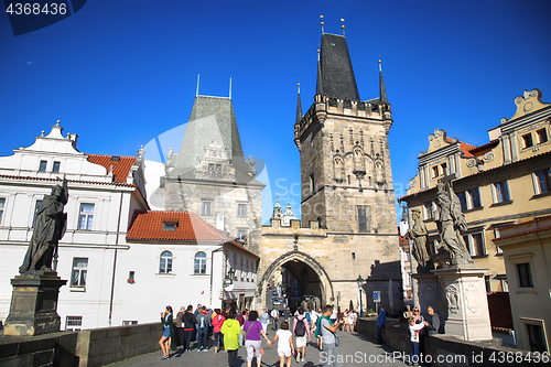 Image of PRAGUE, CZECH REPUBLIC - AUGUST 23, 2016: People walking and loo