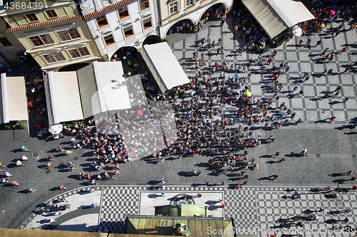 Image of PRAGUE, CZECH REPUBLIC - AUGUST 24, 2016: Aerial View of people 