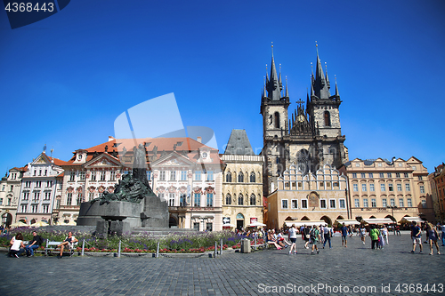 Image of PRAGUE, CZECH REPUBLIC - AUGUST 24, 2016: People walking and loo