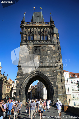 Image of PRAGUE, CZECH REPUBLIC - AUGUST 24, 2016: People walking and loo