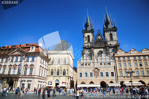 Image of PRAGUE, CZECH REPUBLIC - AUGUST 24, 2016: People walking and loo