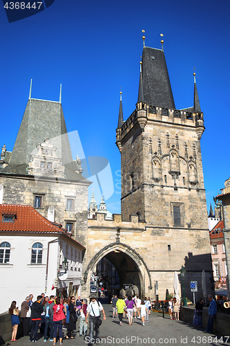 Image of PRAGUE, CZECH REPUBLIC - AUGUST 23, 2016: People walking and loo