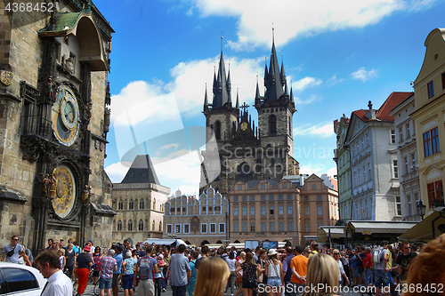 Image of PRAGUE, CZECH REPUBLIC - AUGUST 23, 2016: People walking and loo