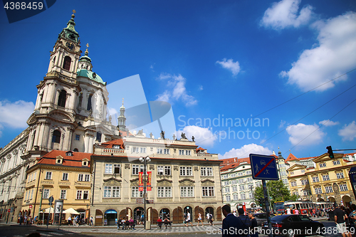 Image of PRAGUE, CZECH REPUBLIC - AUGUST 24, 2016: People walking and loo