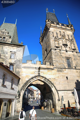 Image of PRAGUE, CZECH REPUBLIC - AUGUST 23, 2016: People walking and loo