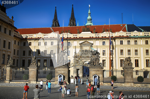 Image of PRAGUE, CZECH REPUBLIC - AUGUST 24, 2016: People walking and loo