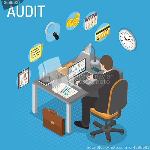 Image of Auditing, Tax process, Accounting Isometric Concept