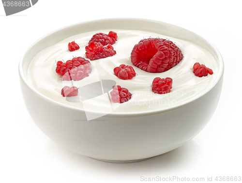 Image of bowl of yogurt cream with raspberries