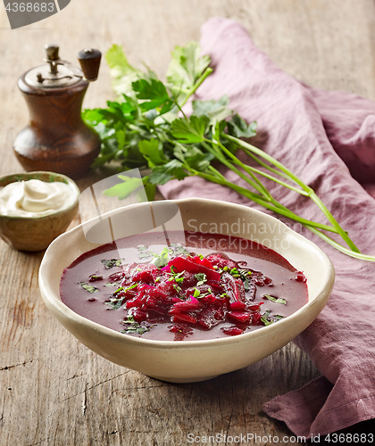 Image of bowl of beet root soup borsch