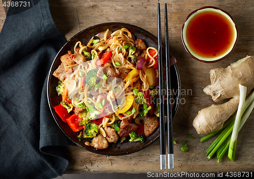 Image of Noodles with meat and vegetables