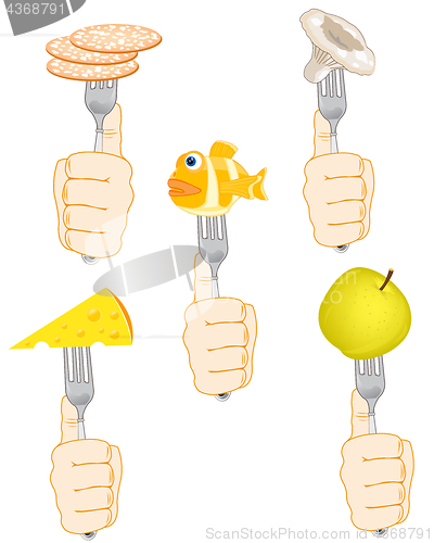 Image of Products of the feeding on fork in hand