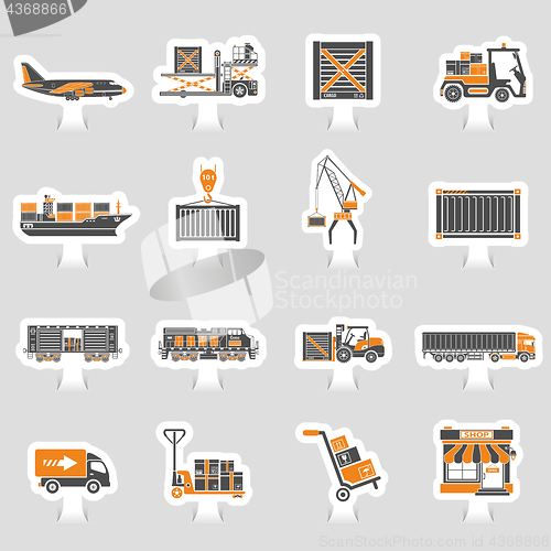 Image of Cargo Transport and Packaging two color sticker set