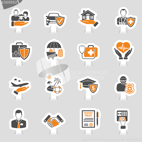 Image of Insurance Icons Sticker Set