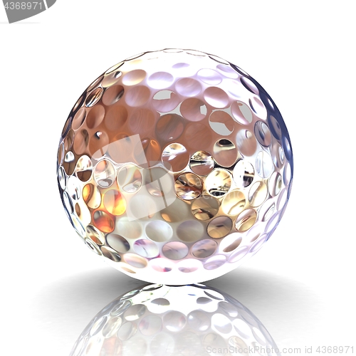 Image of 3D rendering metal golf Ball with white background