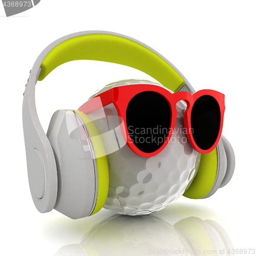 Image of Golf Ball With Sunglasses and headphones. 3d illustration