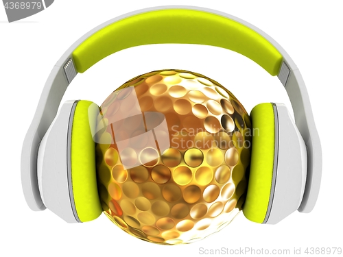 Image of Gold Golf Ball With headphones. 3d illustration