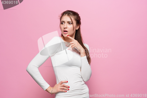 Image of The young woman\'s portrait with thoughtful emotions