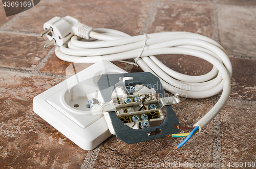 Image of Electric socket and cable, close-up