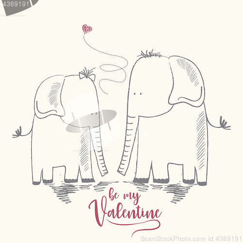 Image of  Two enamored elephants, greeting card of Valentine\'s Day and we